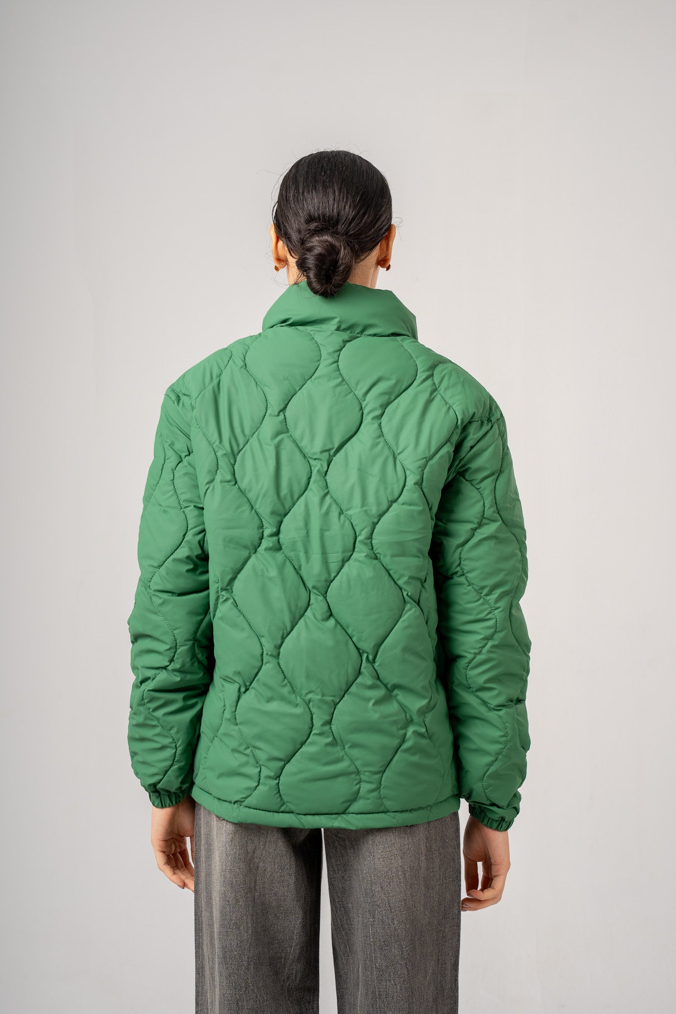 Green High Neck Puffer Jacket